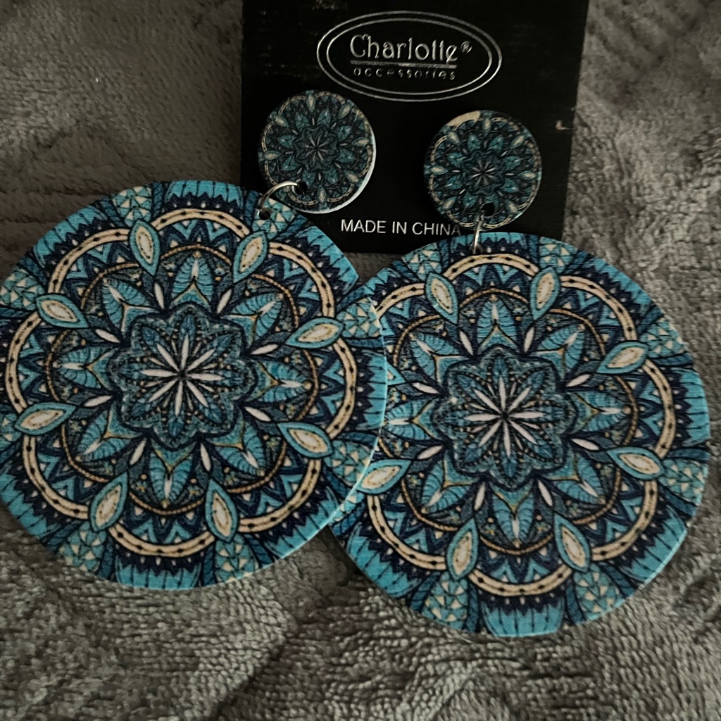 Blue And White Mandala Earrings 10$